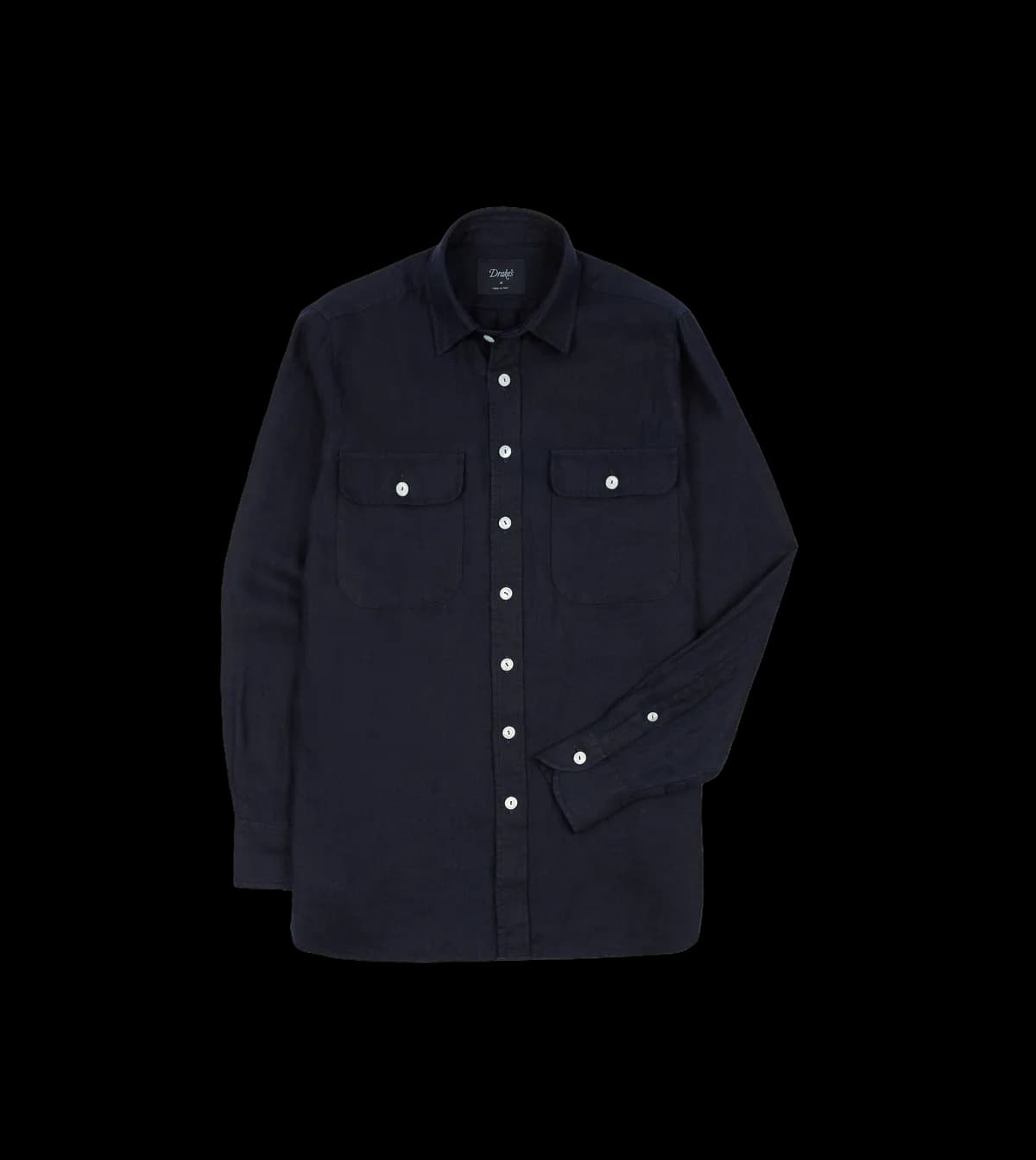 Navy Linen Twill Two-Pocket Work Shirt