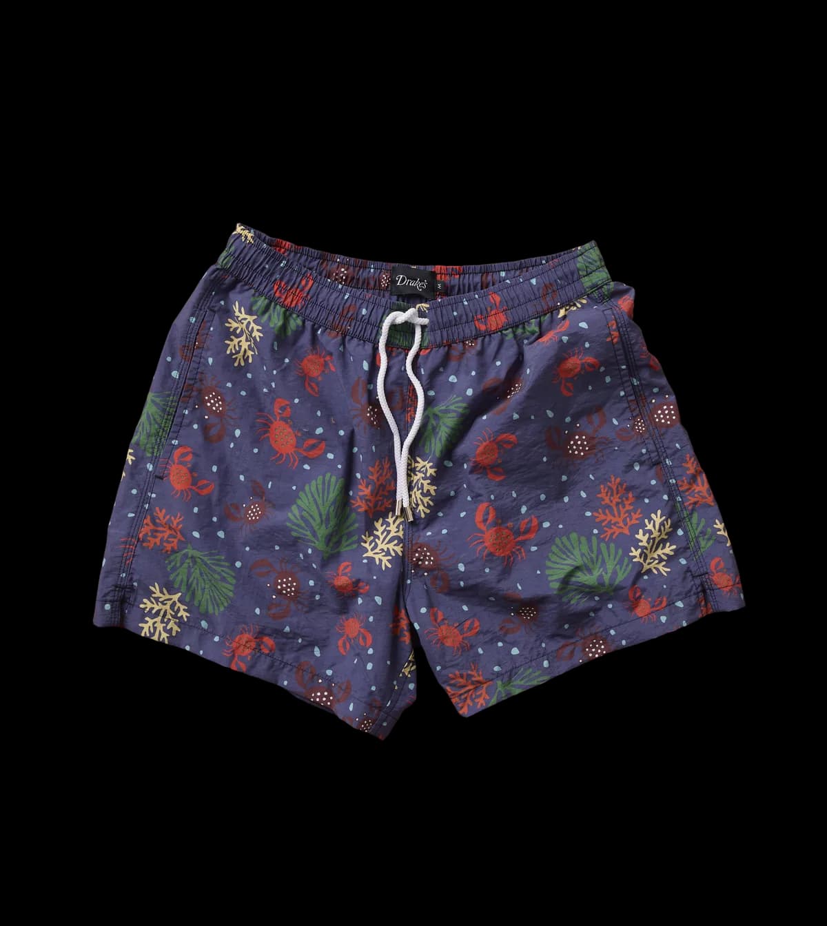 Crab Print Nylon Drawstring Swim Shorts