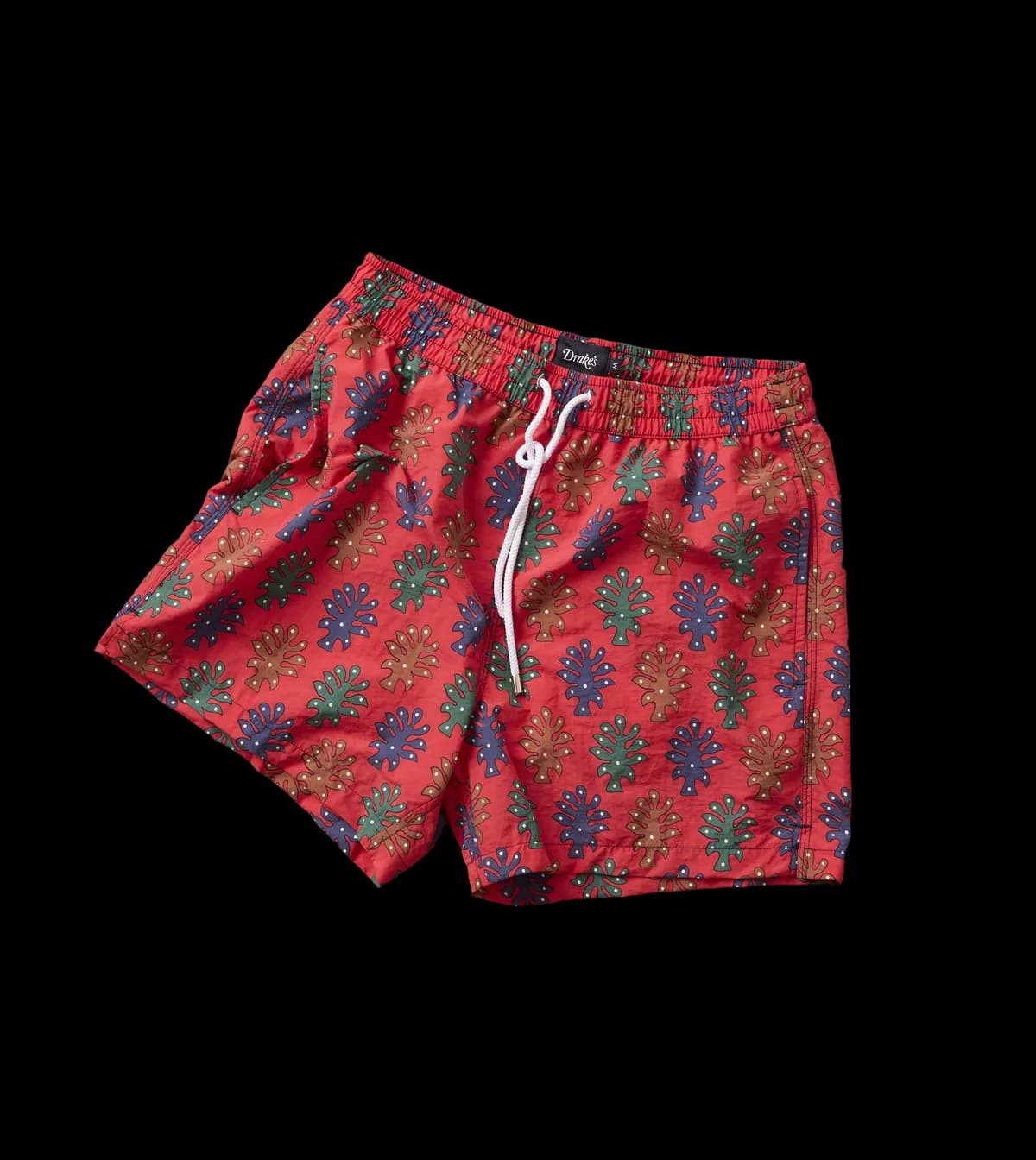 Tree Print Nylon Drawstring Swim Shorts