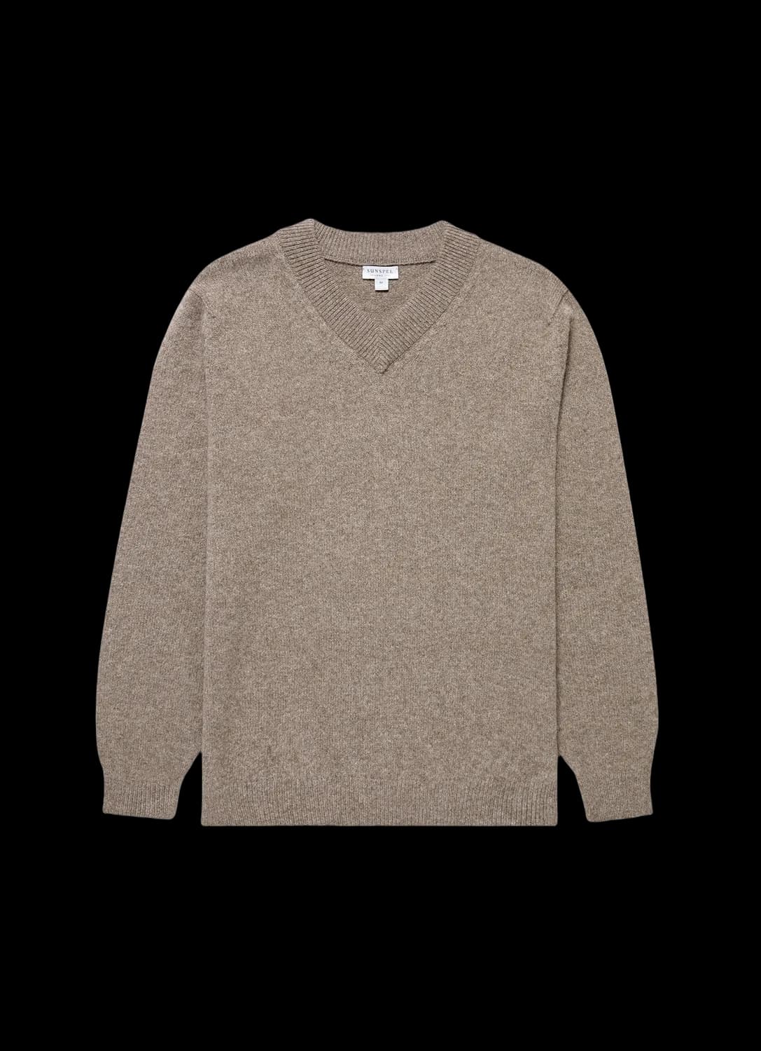 Men's Lambswool V-neck Jumper in Bark