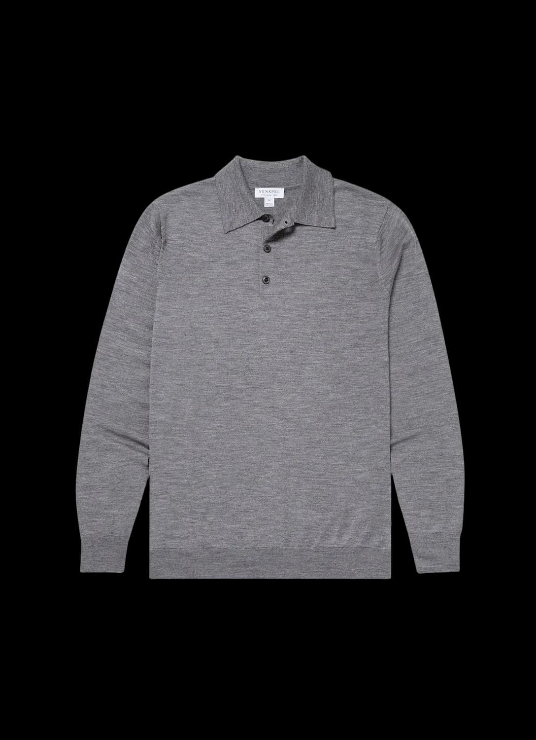 Men's Extra-Fine Merino Knitted Polo Shirt in Mid Grey Melange