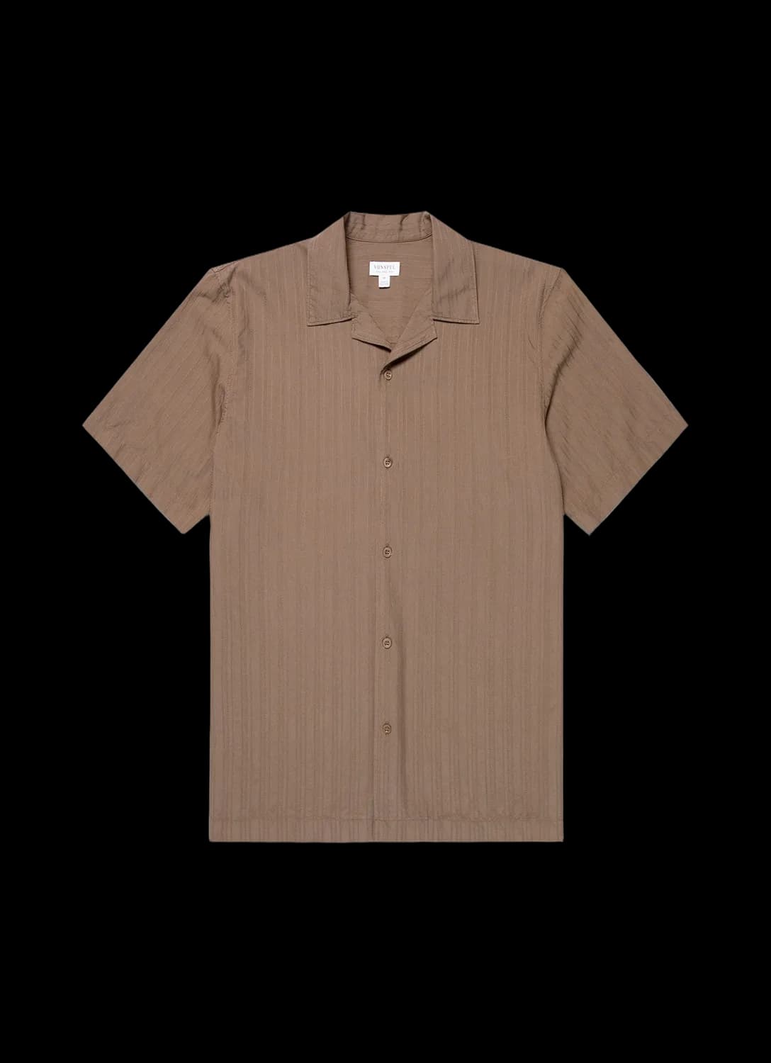 Men's Textured Stripe Camp Collar Shirt in Dark Cedar