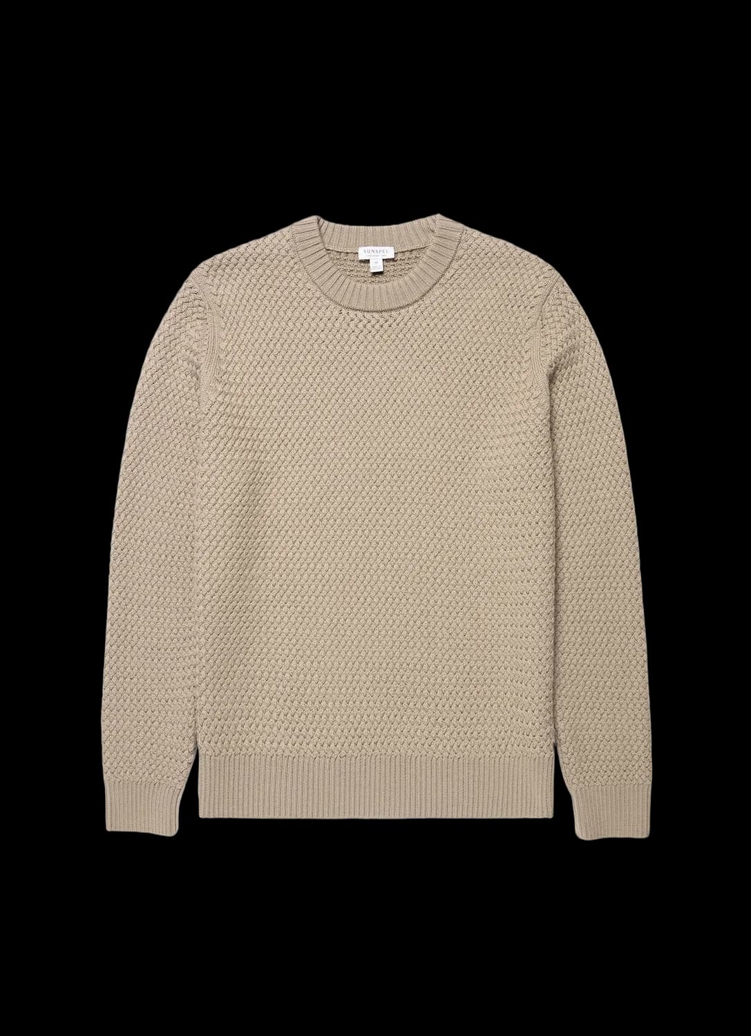 Men's Merino Wool Basketweave Jumper in Stone