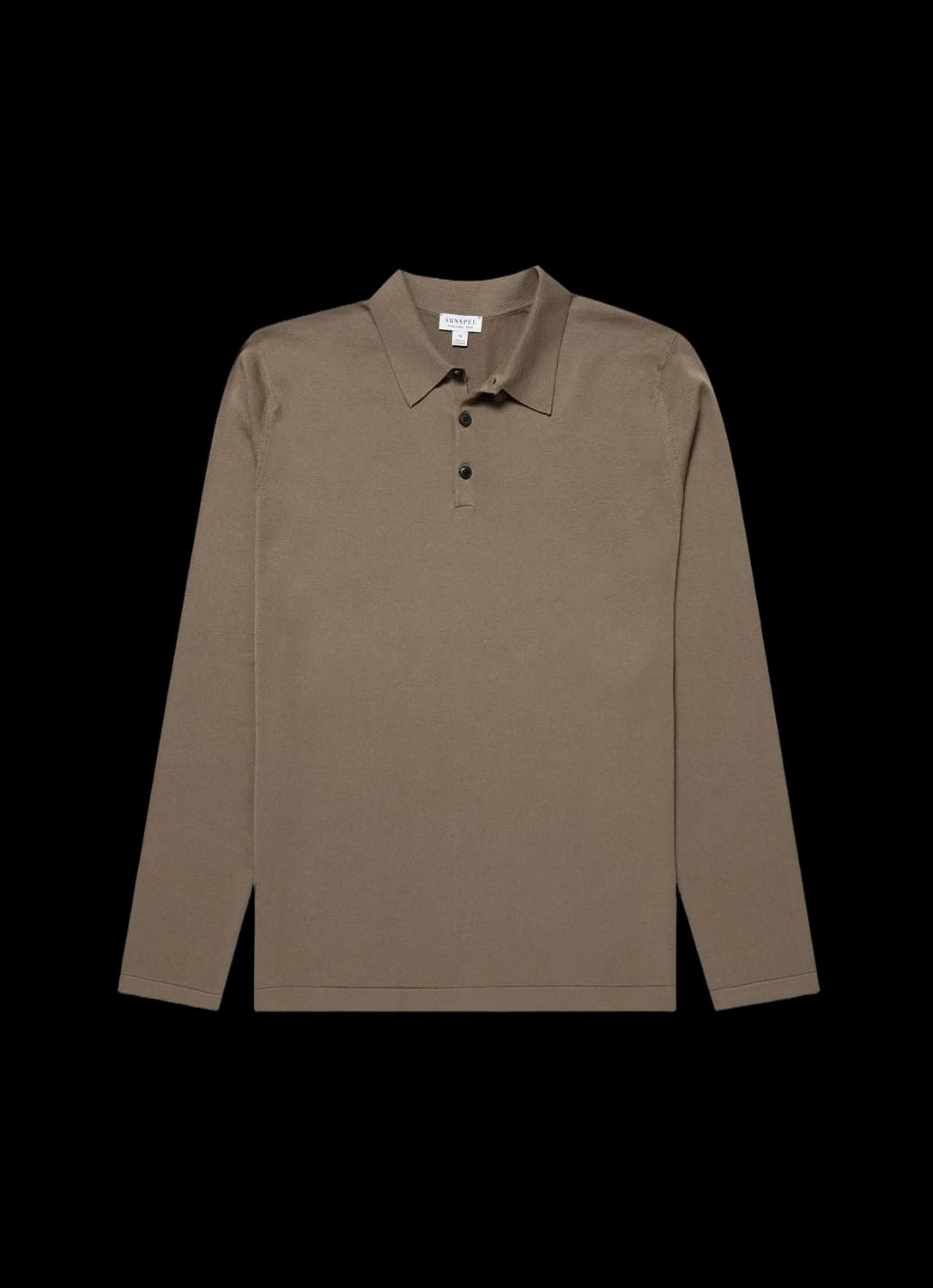 Men's Long Sleeve Sea Island Cotton Knit Polo Shirt in Dark Stone