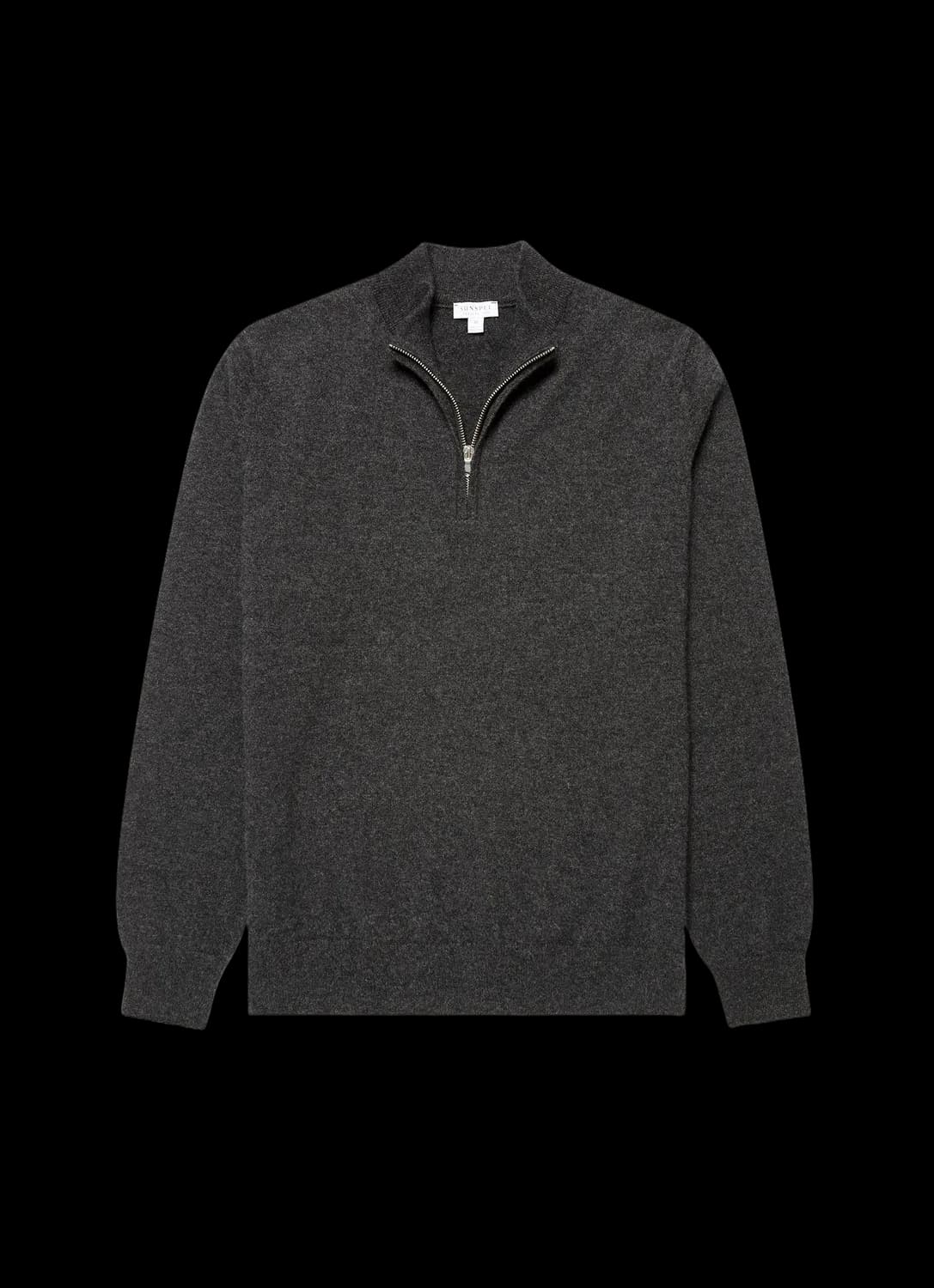 Men's Cashmere Half Zip Jumper in Charcoal Melange