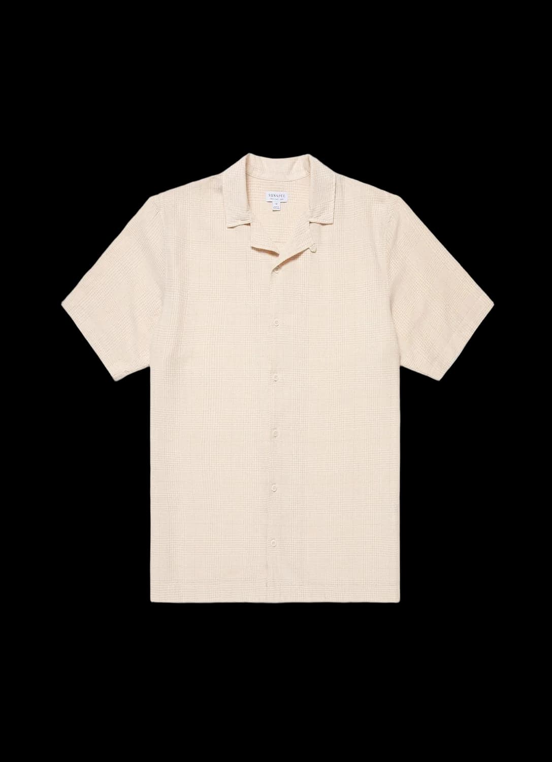 Men's Loose Weave Check Camp Collar Shirt in Ecru