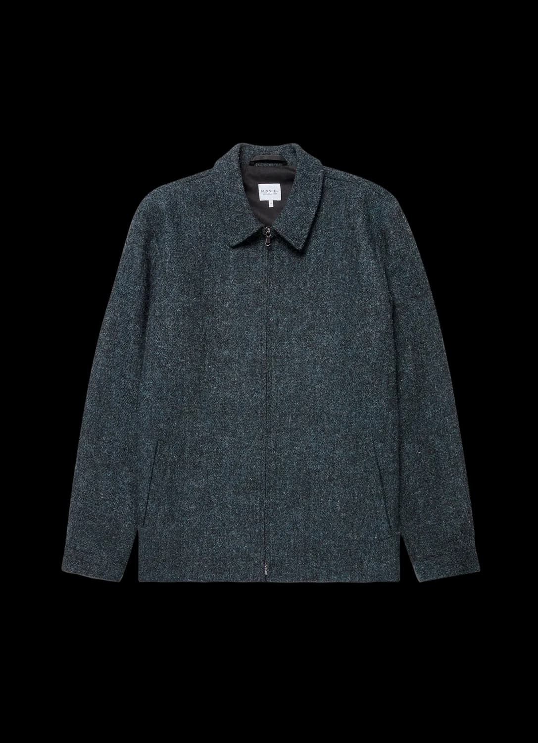 Men's Harris Tweed Harrington Jacket in Blue Herringbone
