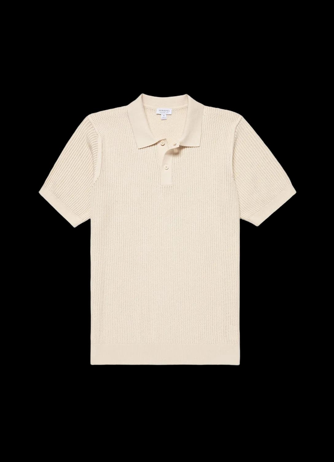 Men's Linear Mesh Knit Polo Shirt in Ecru
