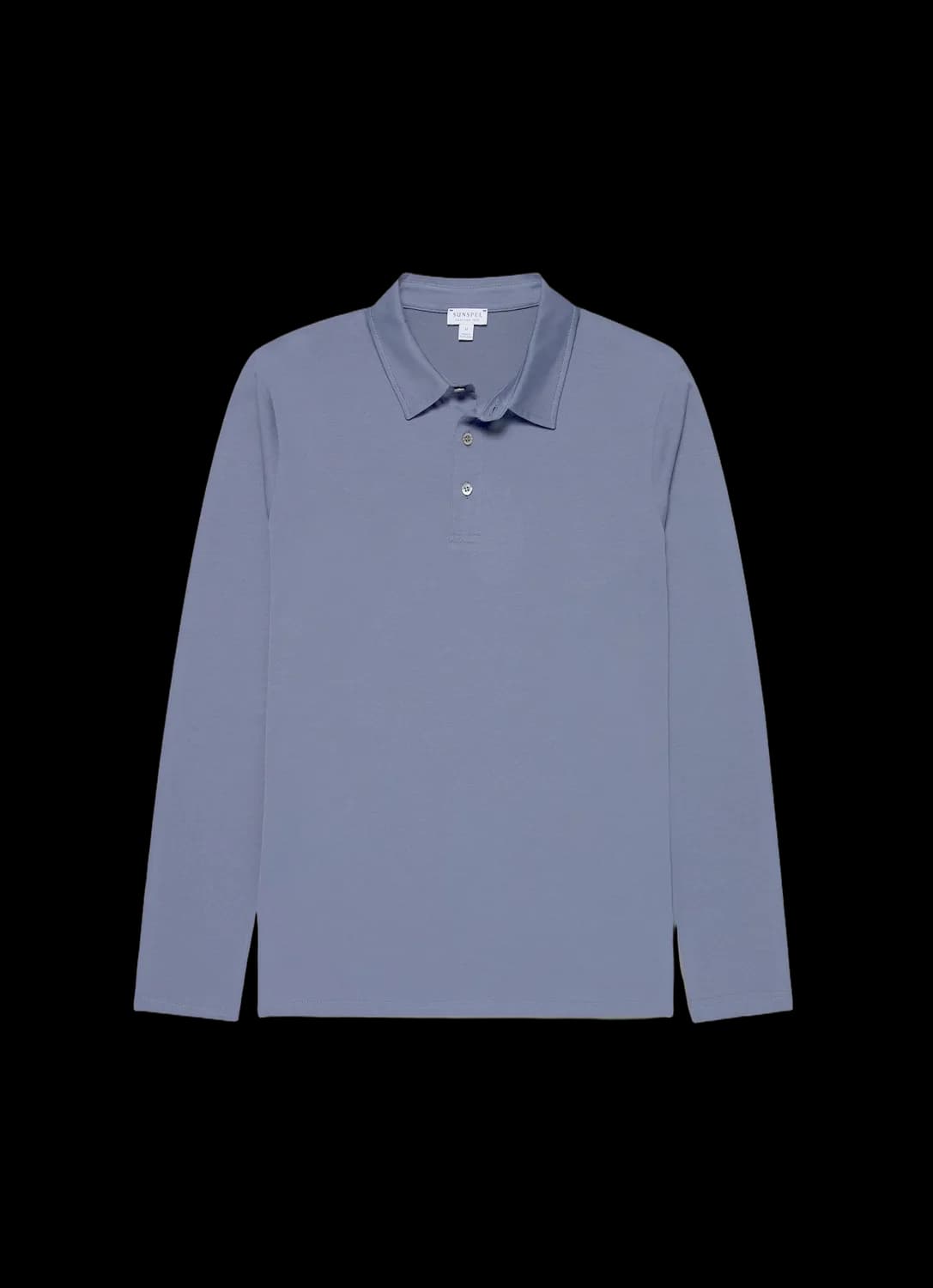 Men's Long Sleeve Classic Jersey Polo Shirt in Selvedge Blue