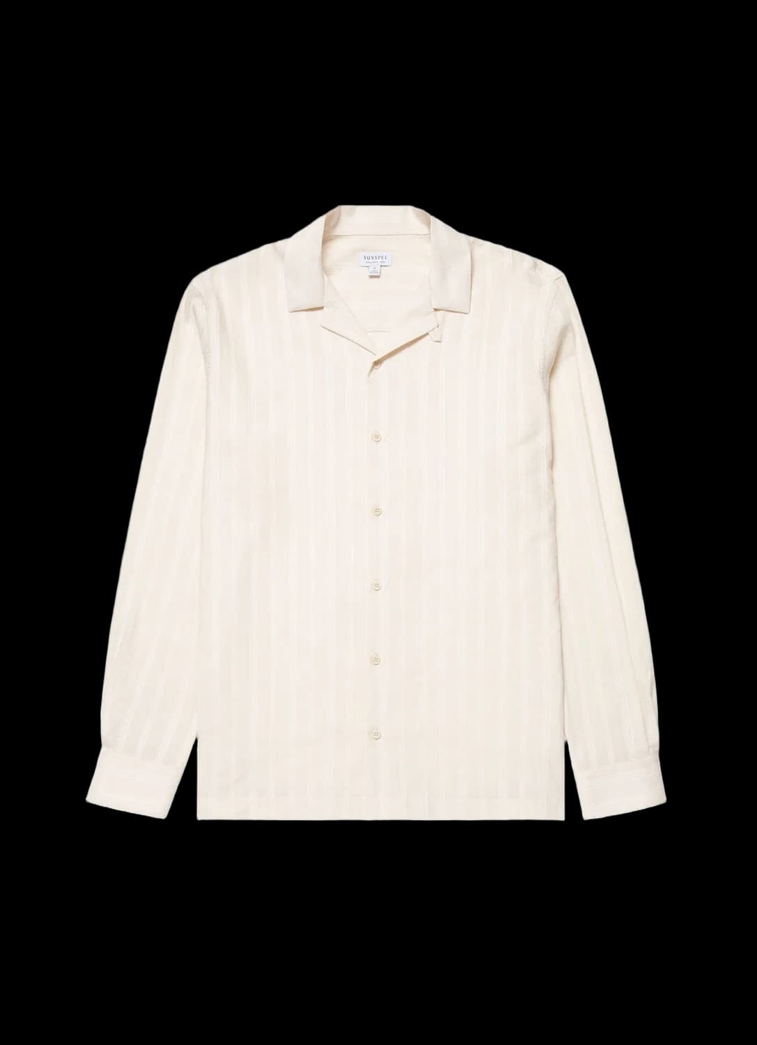 Men's Embroidered Stripe Long Sleeve Shirt in Ecru