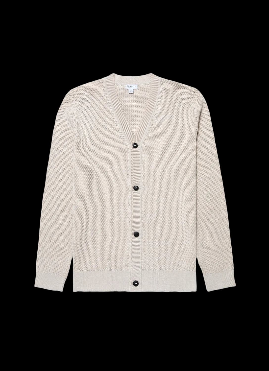 Men's Textured Knit Cardigan in Ecru