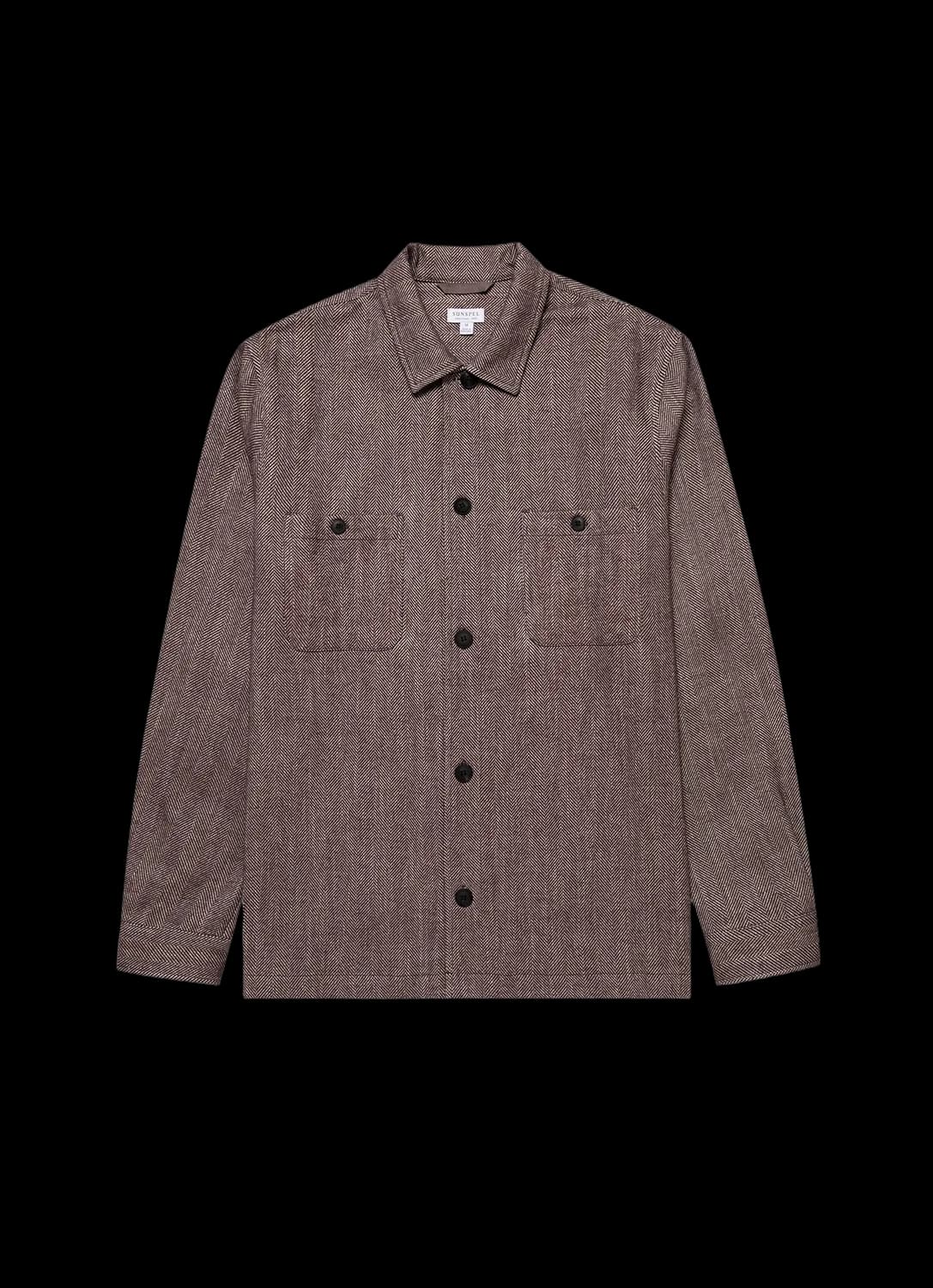 Men's Herringbone Overshirt in Light Brown