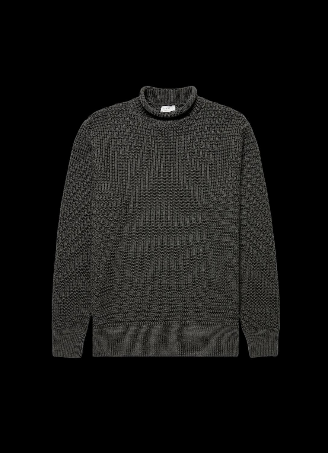 Men's Merino Fisherman Jumper in Khaki