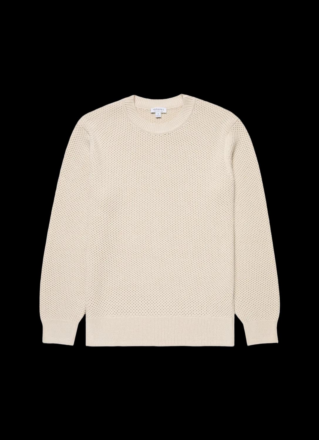 Men's Honeycomb Cotton Crew Neck Jumper in Ecru