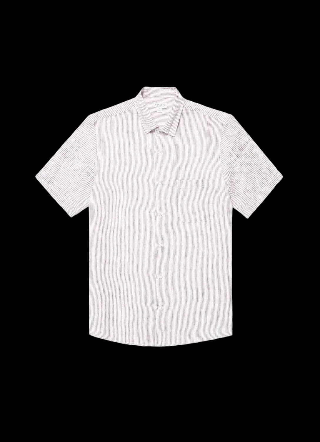 Men's Short Sleeve Linen Shirt in White/Dark Chocolate
