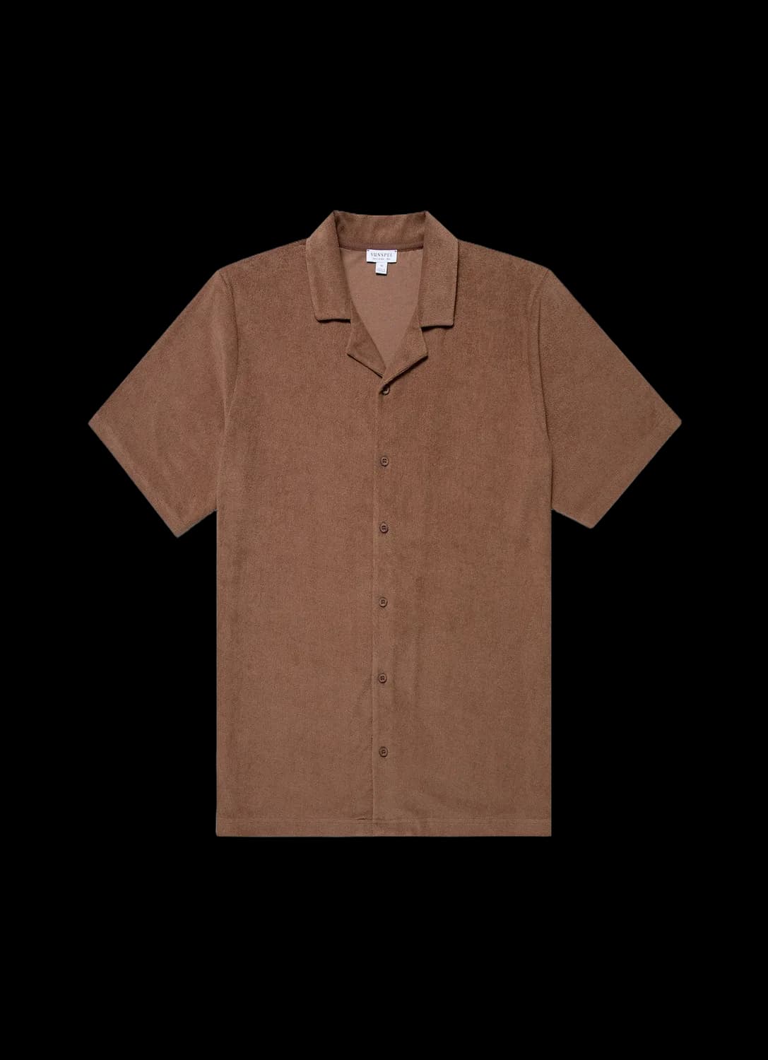 Men's Towelling Camp Collar Shirt in Dark Sand