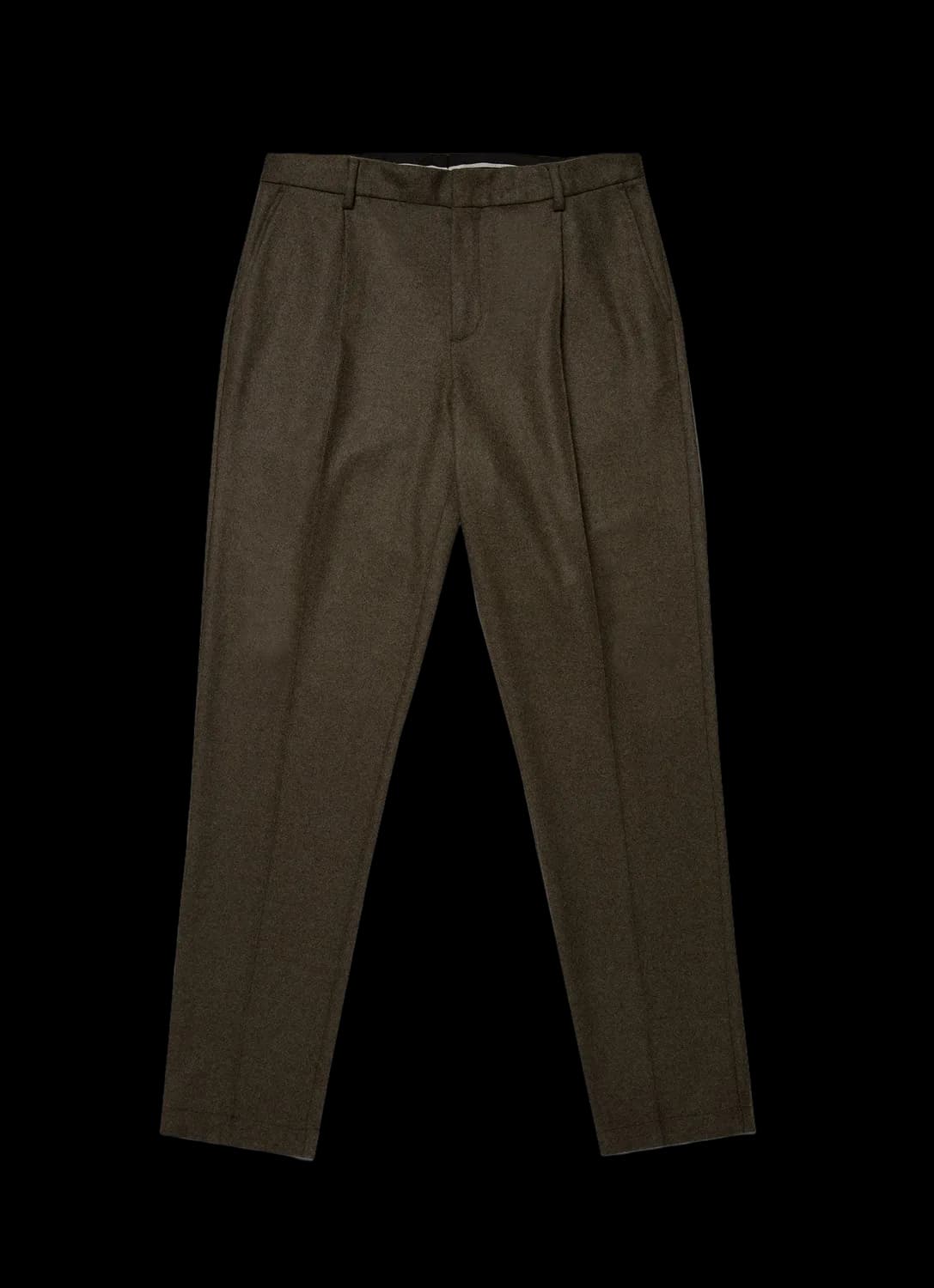 Men's Pleated Boiled Wool Trouser in Dark Khaki