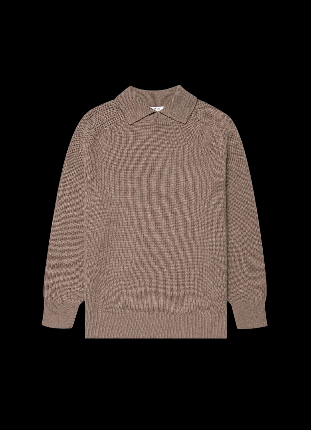 Men's Ribbed Polo Neck Jumper in Sandstone