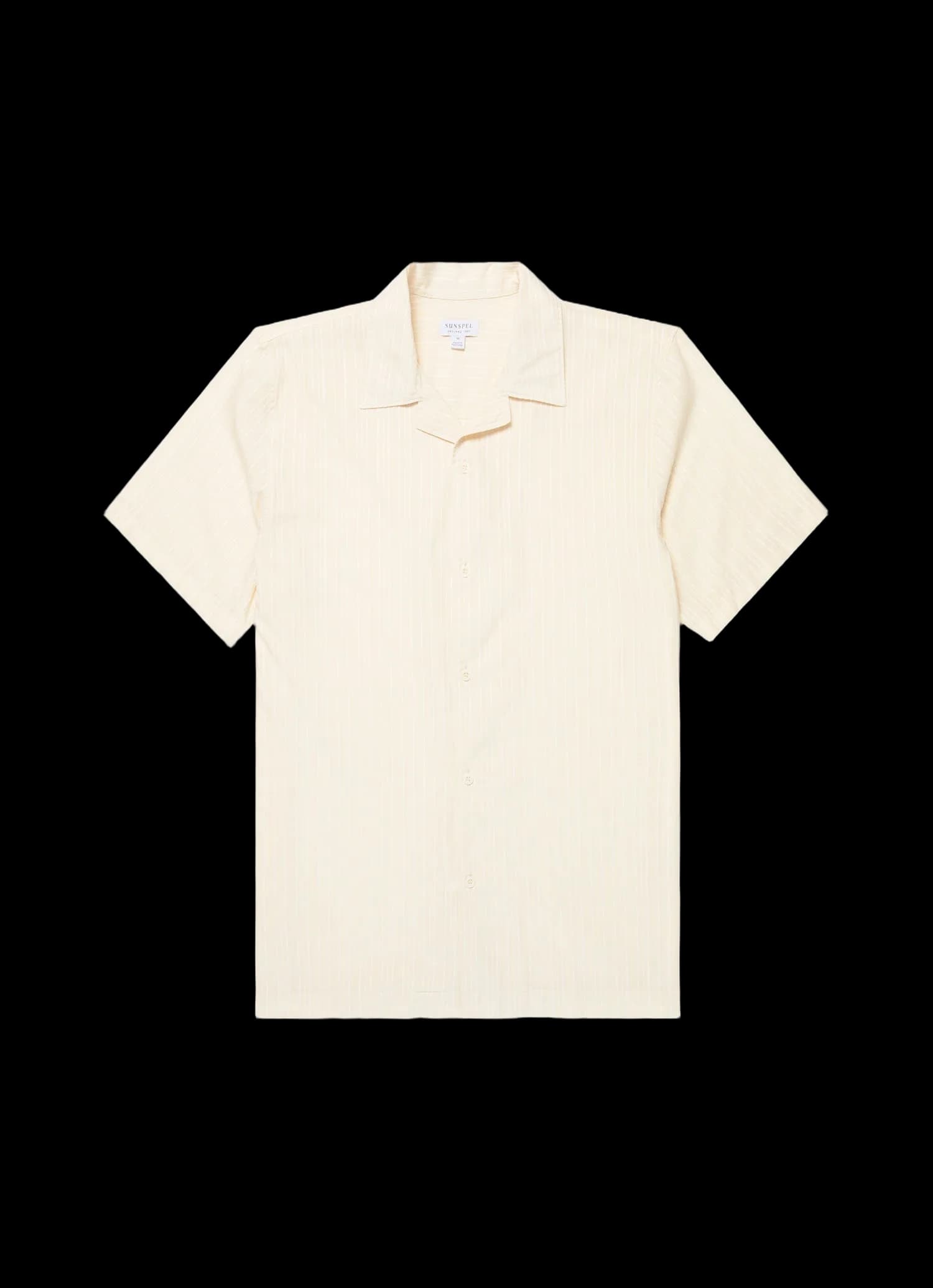Men's Textured Stripe Camp Collar Shirt in Ecru