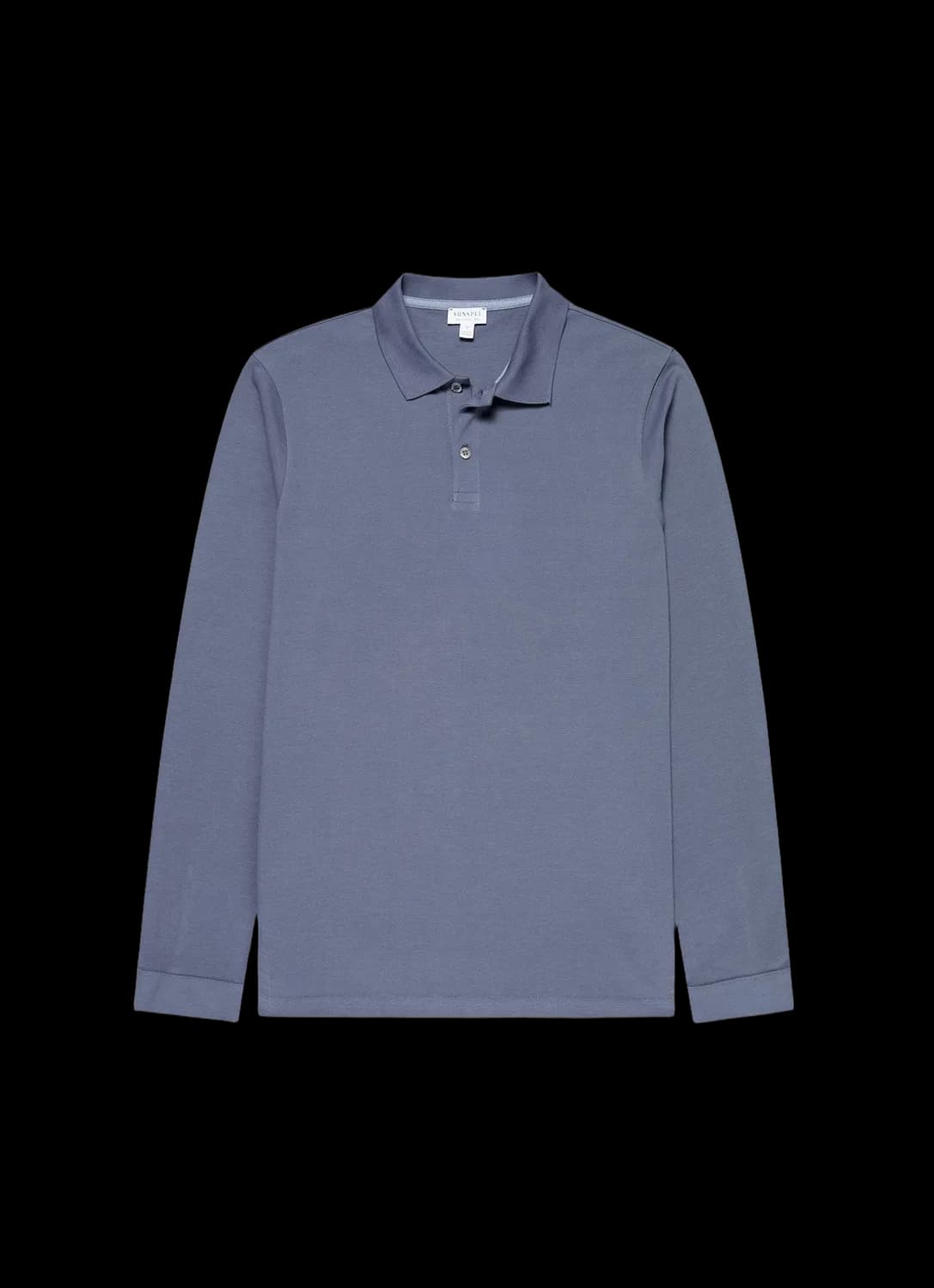 Men's Long Sleeve Piqué Polo Shirt in Selvedge Blue