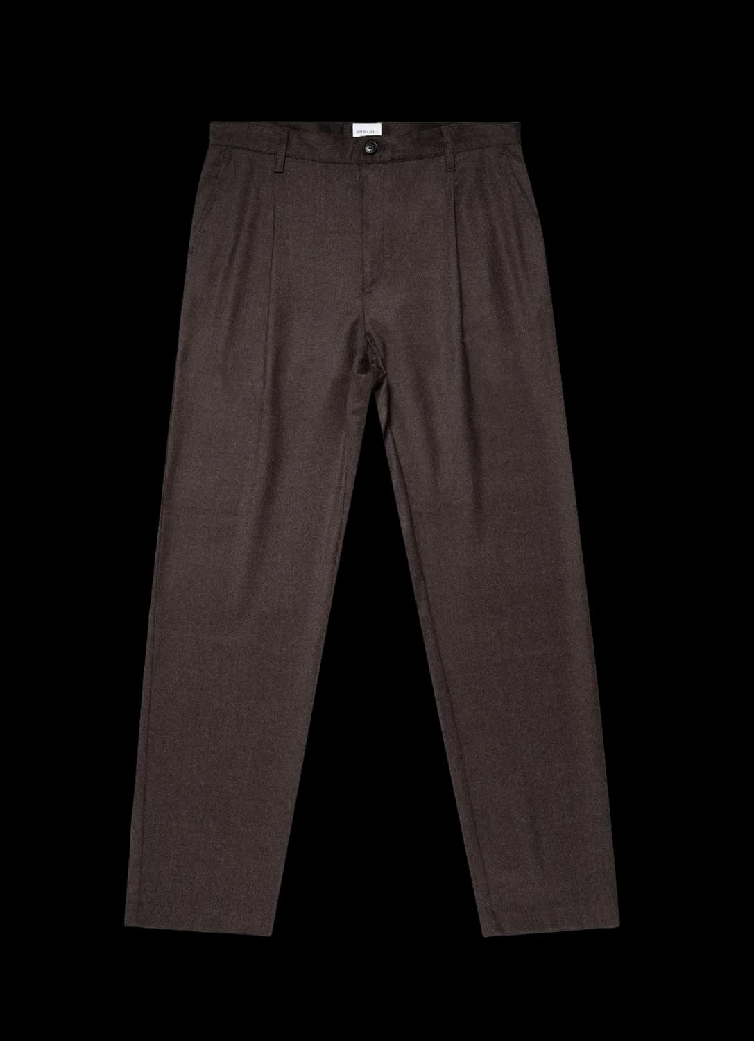 Men's Pleated Wool Flannel Trouser in Dark Brown Melange