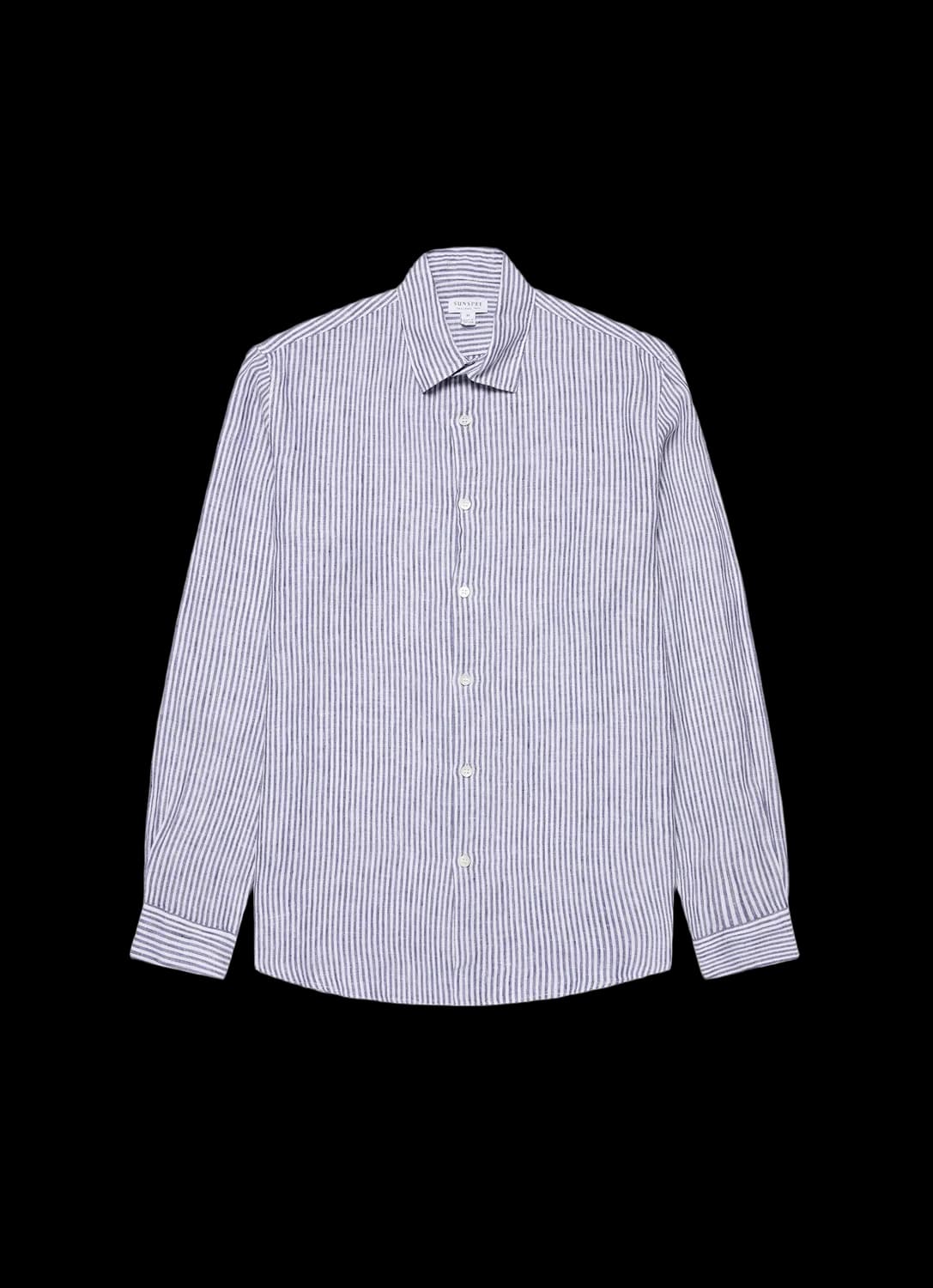 Men's Linen Shirt in Navy/White Linen