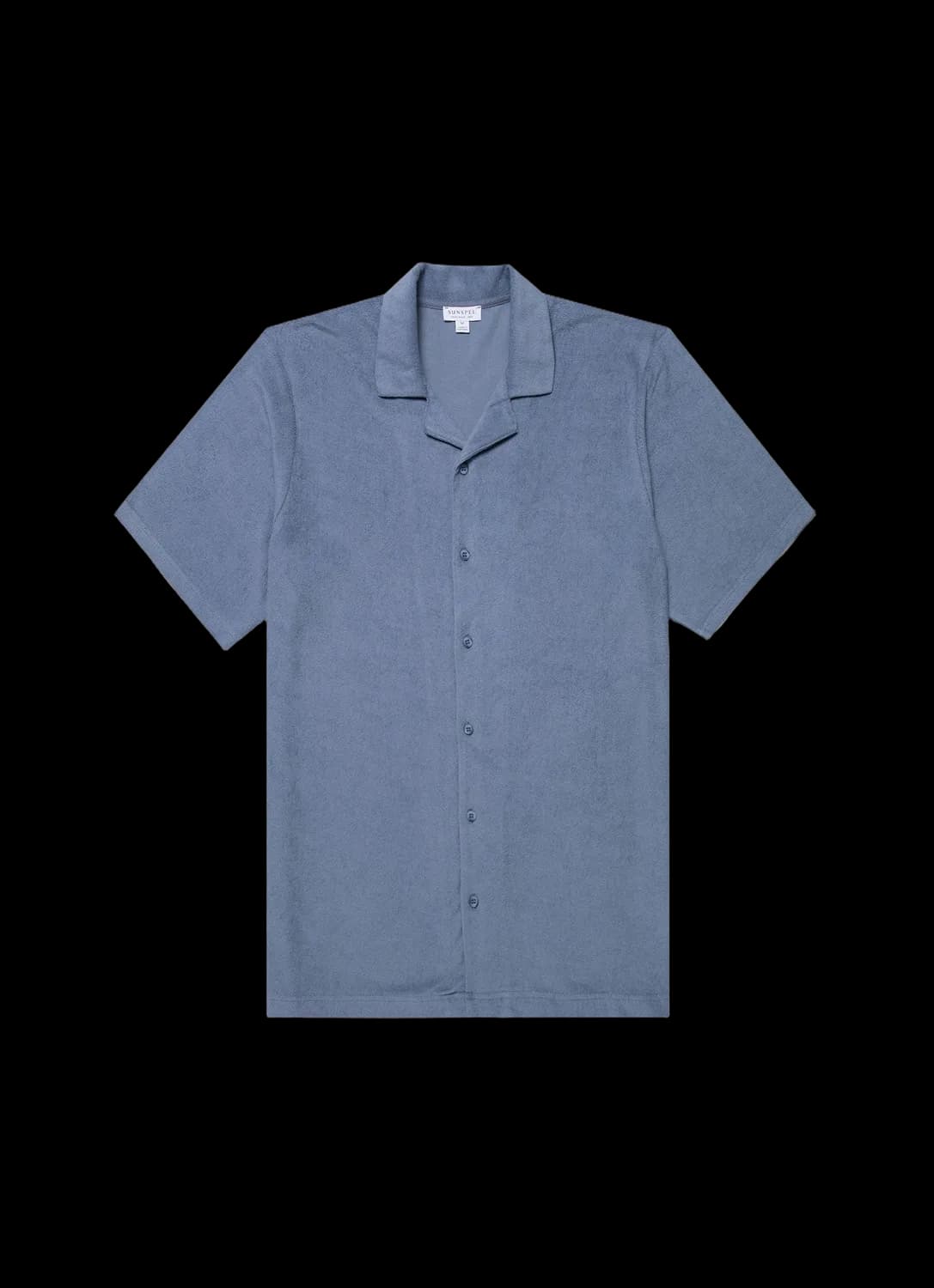 Men's Towelling Camp Collar Shirt in Vintage Blue