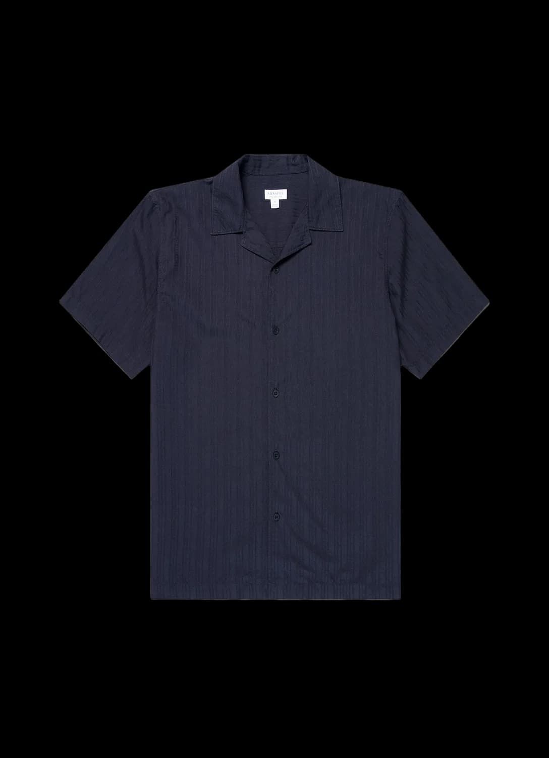 Men's Textured Stripe Camp Collar Shirt in Navy