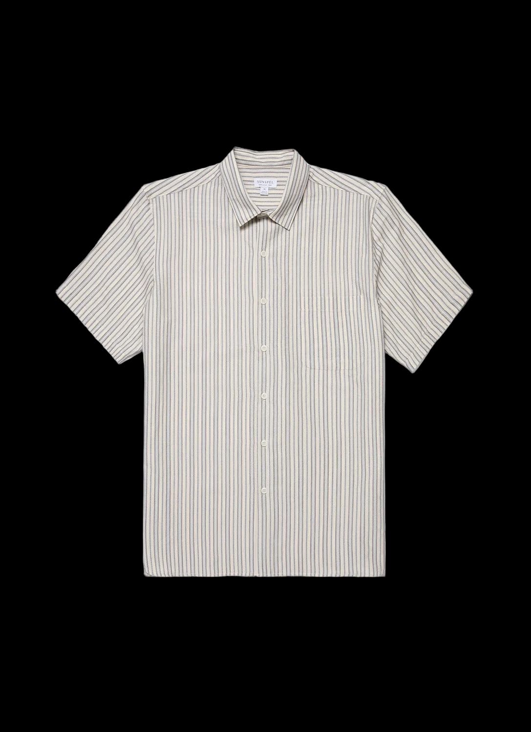 Men's Short Sleeve Vintage Stripe Shirt in Soft Denim/Ecru