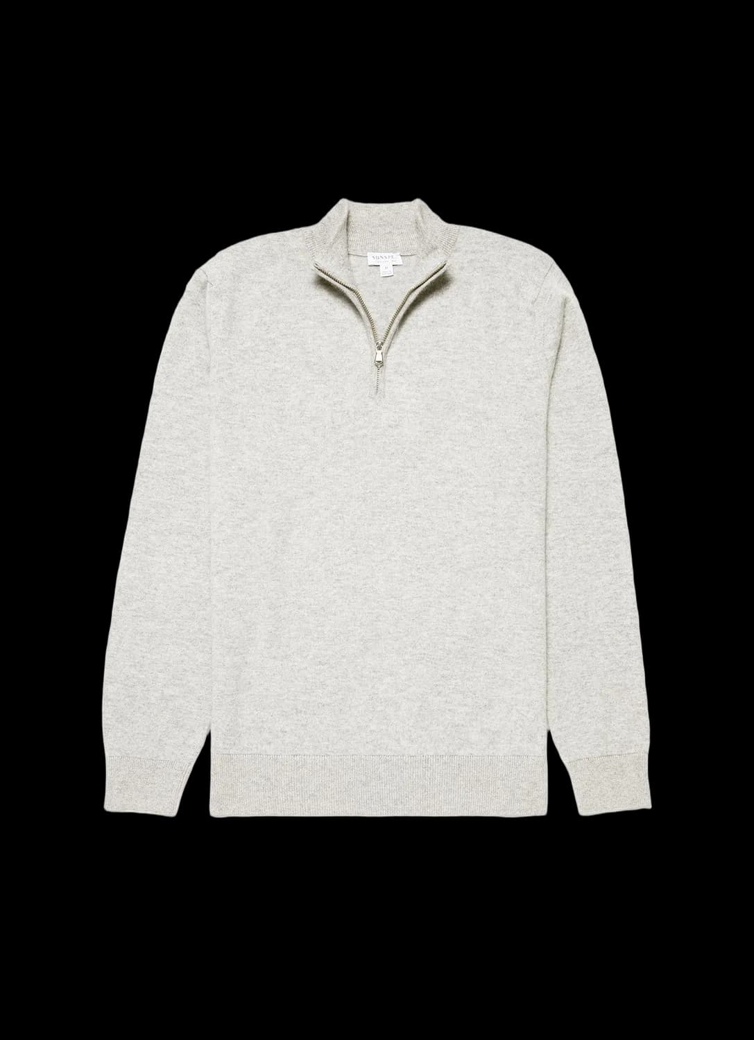 Men's Cashmere Zip Neck Jumper in Grey Melange